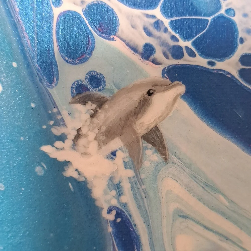 SOLD Hand Crafted Dolphins Acrylic Painting Original Fluid Wall Art Essential - Picture 4 of 9